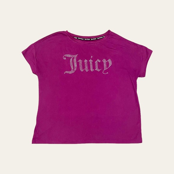 Purple Y2K Rhinestone Bling Juicy Couture Short Sleeve Tee - Picture 1 of 4